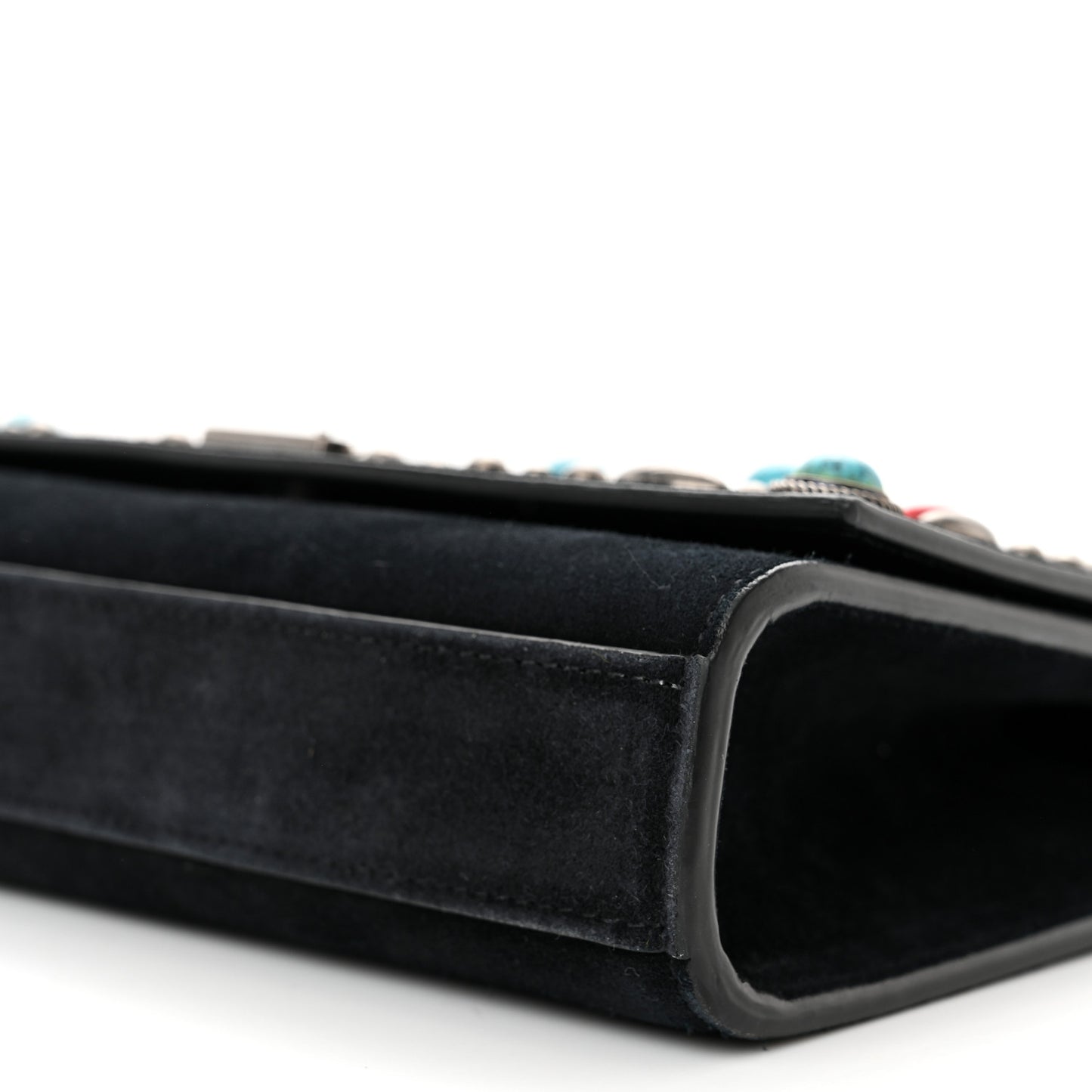 Suede Small Monogram Stone Studded Kate Satchel Black Turquoise Coral