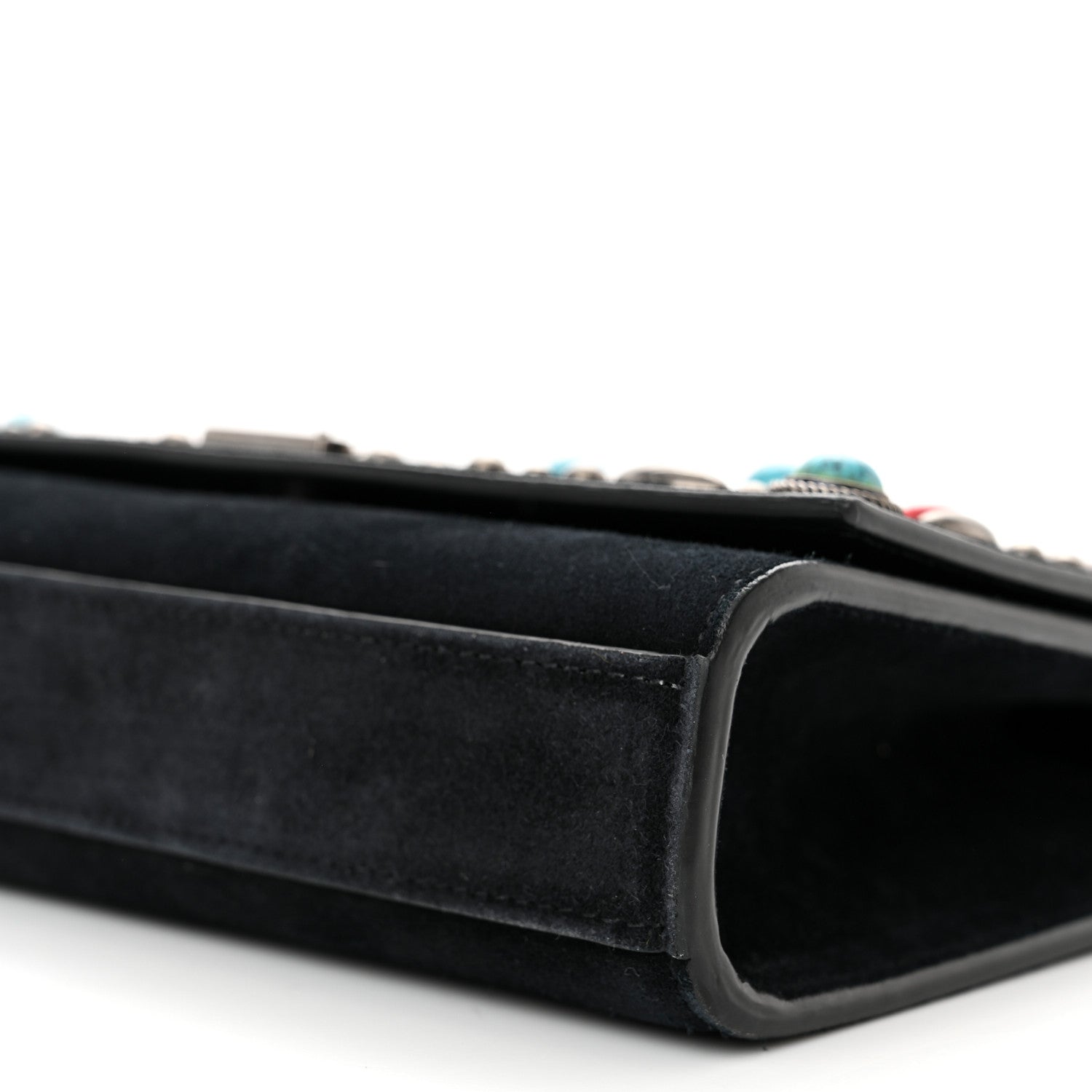 Saint Laurent Suede Small Monogram Stone Studded Kate Satchel Black Turquoise Coral 10 of 17