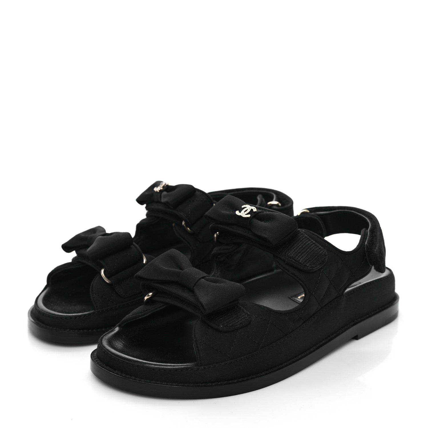 Chanel Grosgrain Quilted Bow Dad Sandals 37 Black 3 of 8