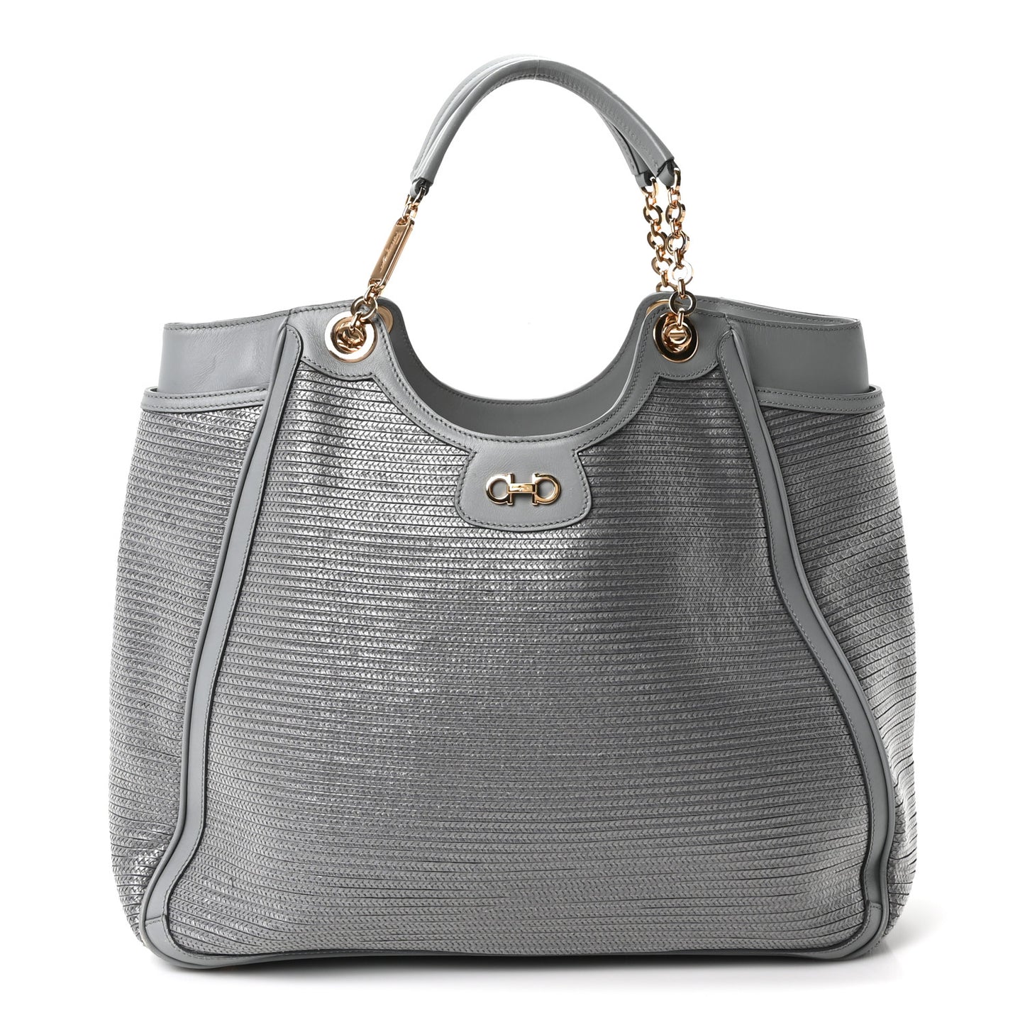 Calfskin Raffia Betulla Tote Grey