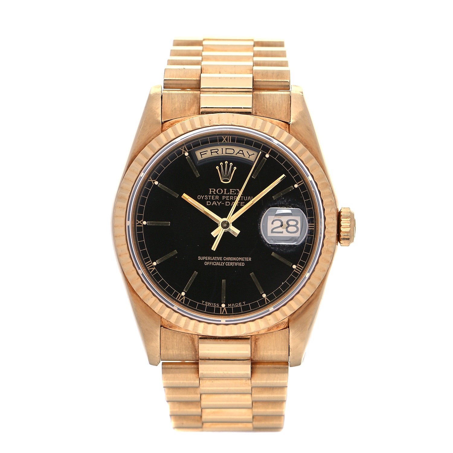 Rolex 18K Yellow Gold 36mm Oyster Perpetual Day-Date President Watch Bright Black 18238 1 of 4