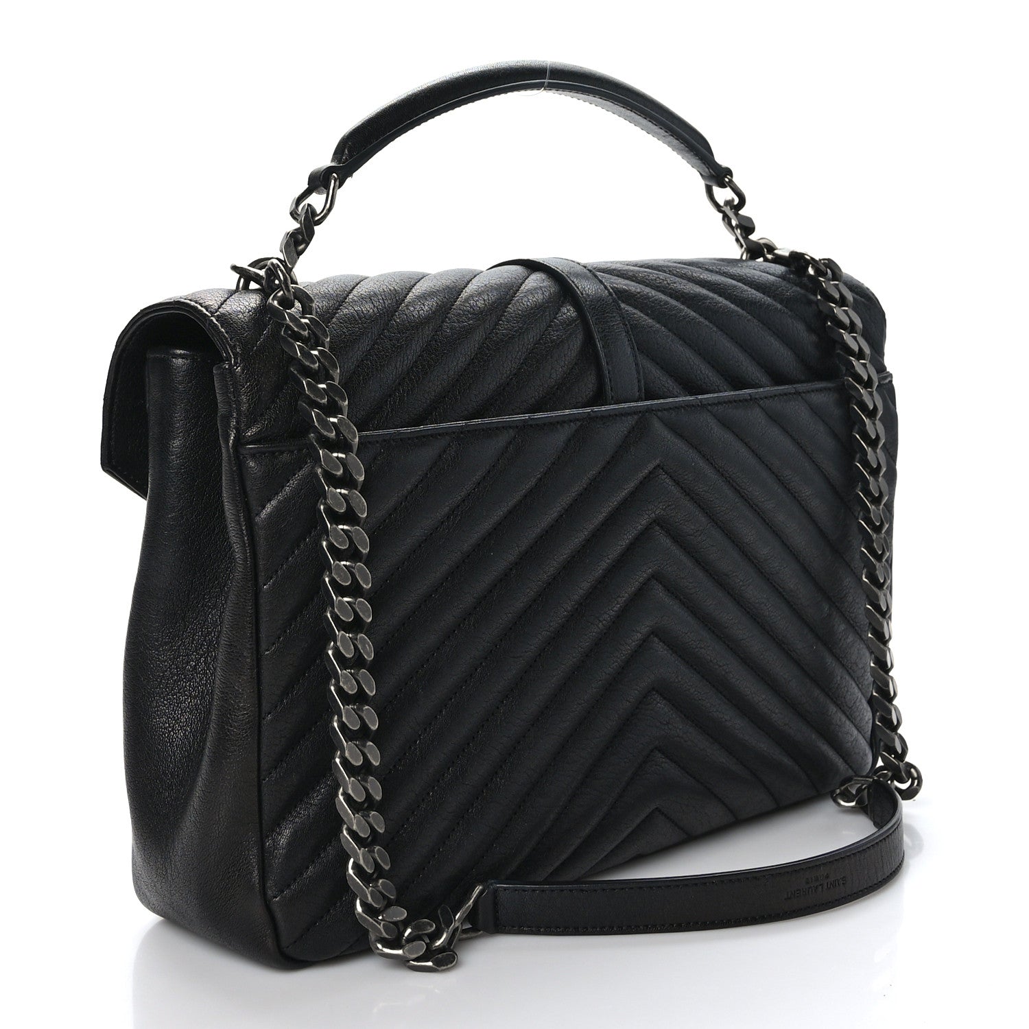 Saint Laurent Sheepskin Matelasse Chevron Monogram Large College Satchel Black 3 of 10
