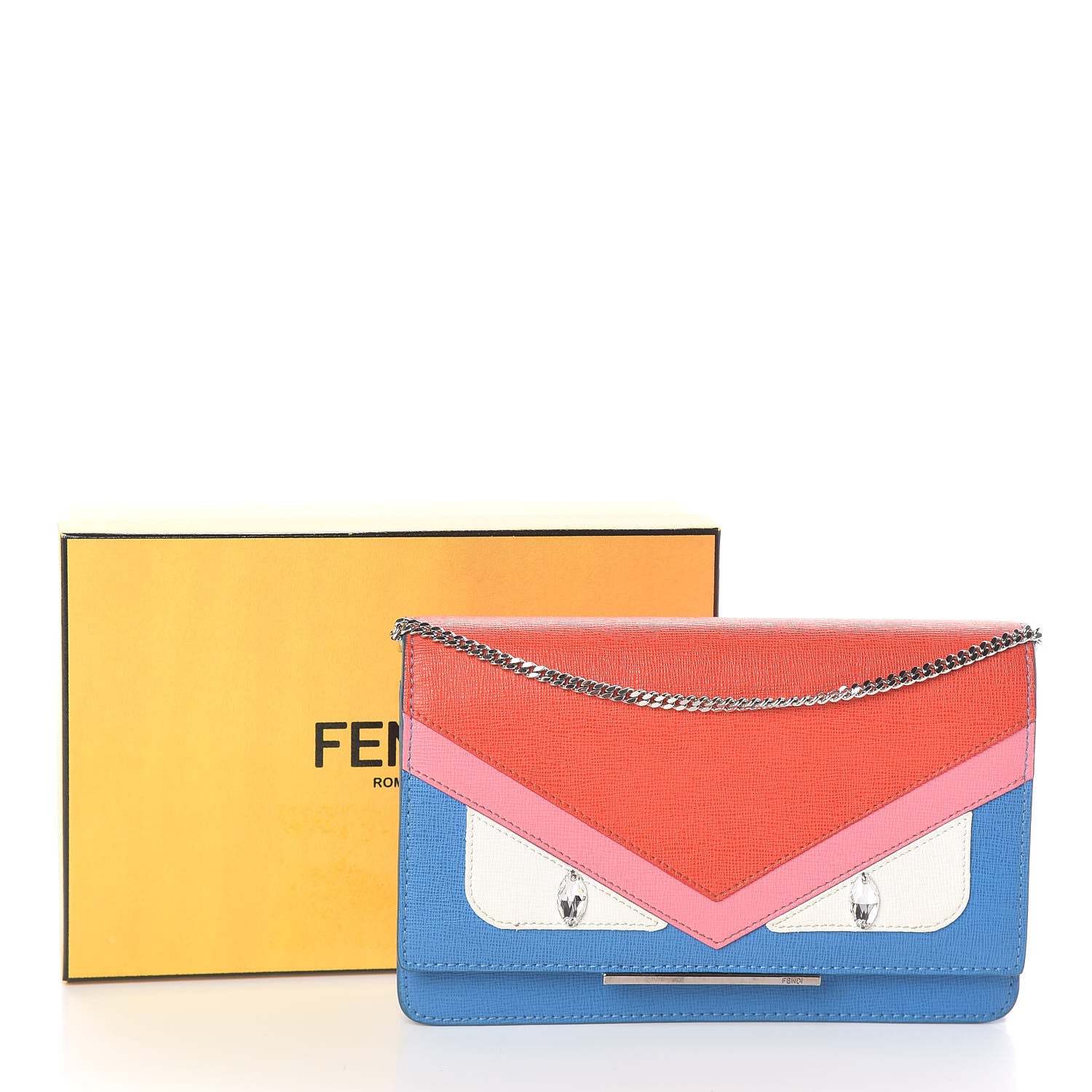 Fendi Vitello Elite Crystal Monster Eyes Tube Wallet On Chain Blue Royal Multicolor 11 of 11