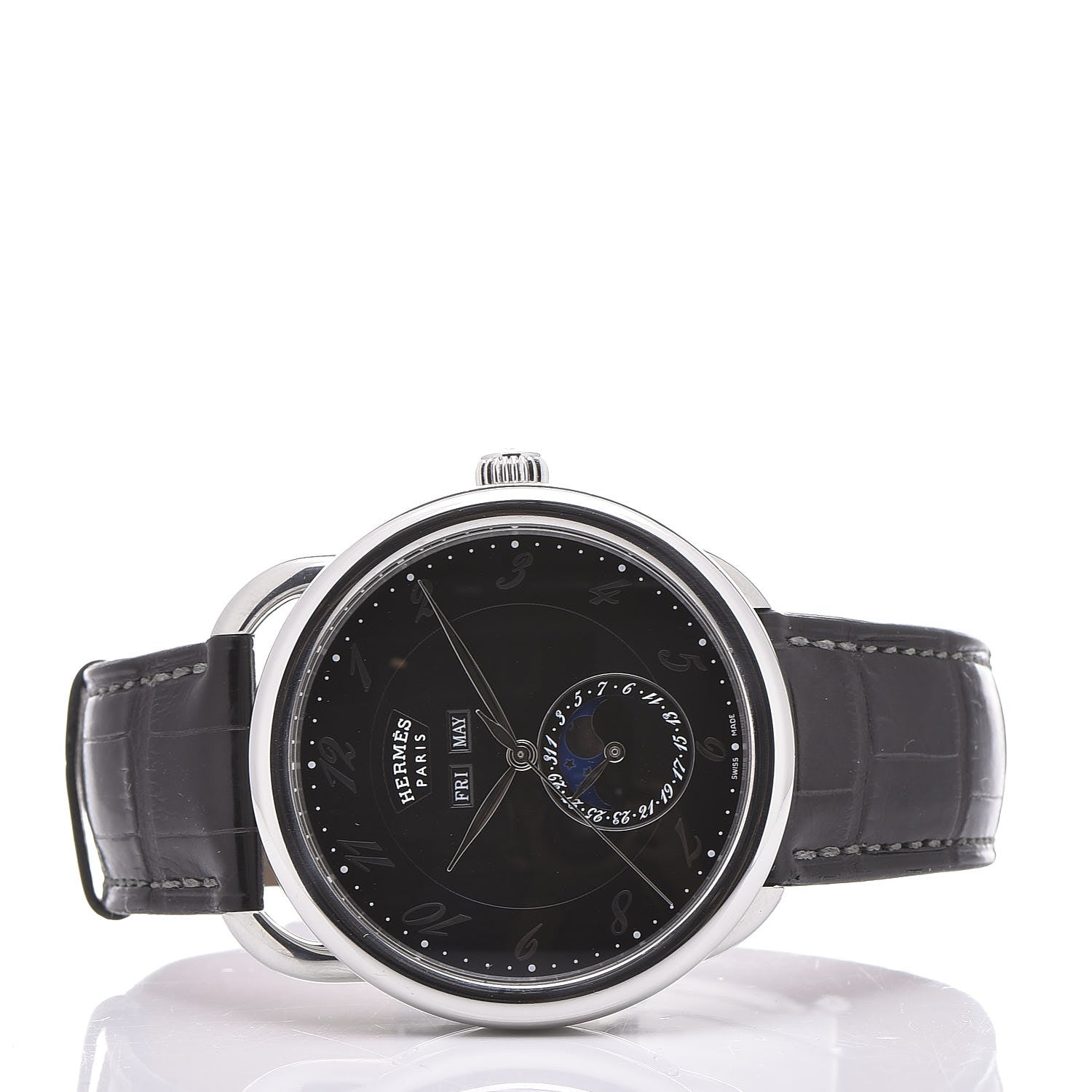 Hermes Stainless Steel Alligator 43mm Arceau Grande Lune Automatic Watch Graphite 3 of 7