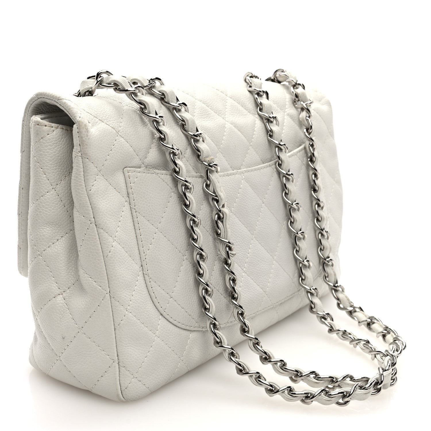 Chanel Caviar Quilted Jumbo Single Flap White 3 of 10