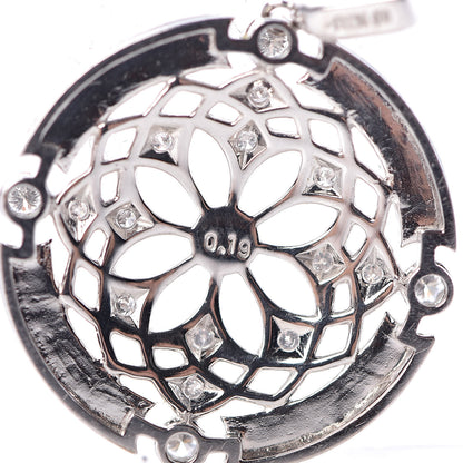 Mikimoto 18K White Gold Enamel Diamond Black Onyx Round Pendant 3 of 4