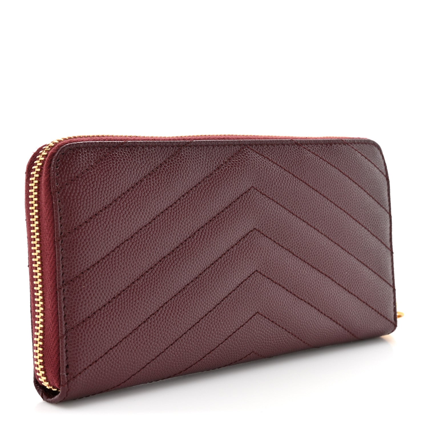 Saint Laurent Grain De Poudre Matelasse Chevron Monogram Zip Around Wallet Rouge Legion 3 of 7