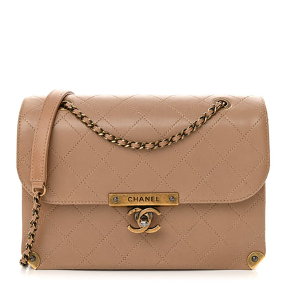 Chanel Shiny Lambskin Quilted Around The Corner Flap Beige 1 of 10