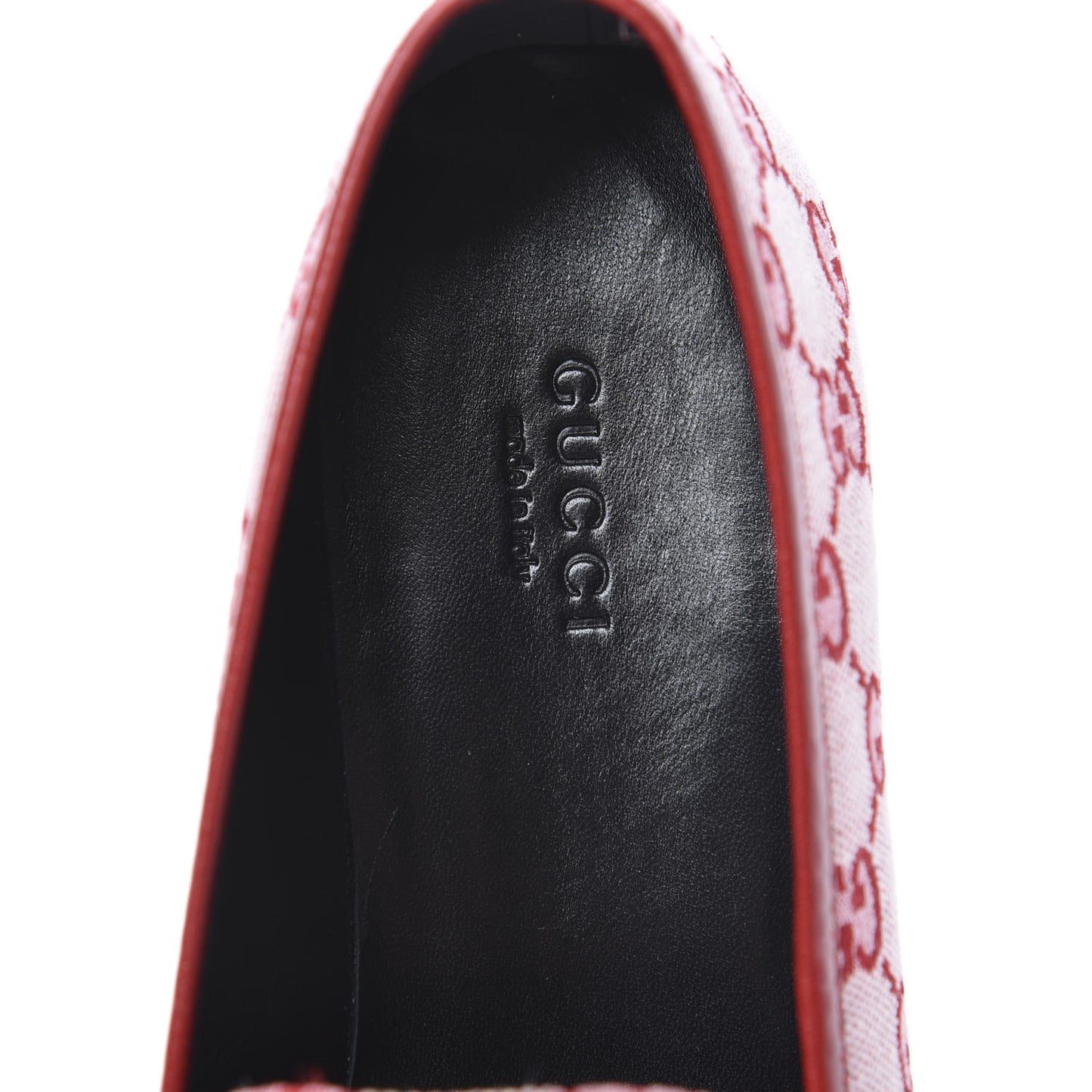 Canvas GG Monogram Horsebit Womens Jordaan Loafers 38.5 Gardenia Hibiscus Red