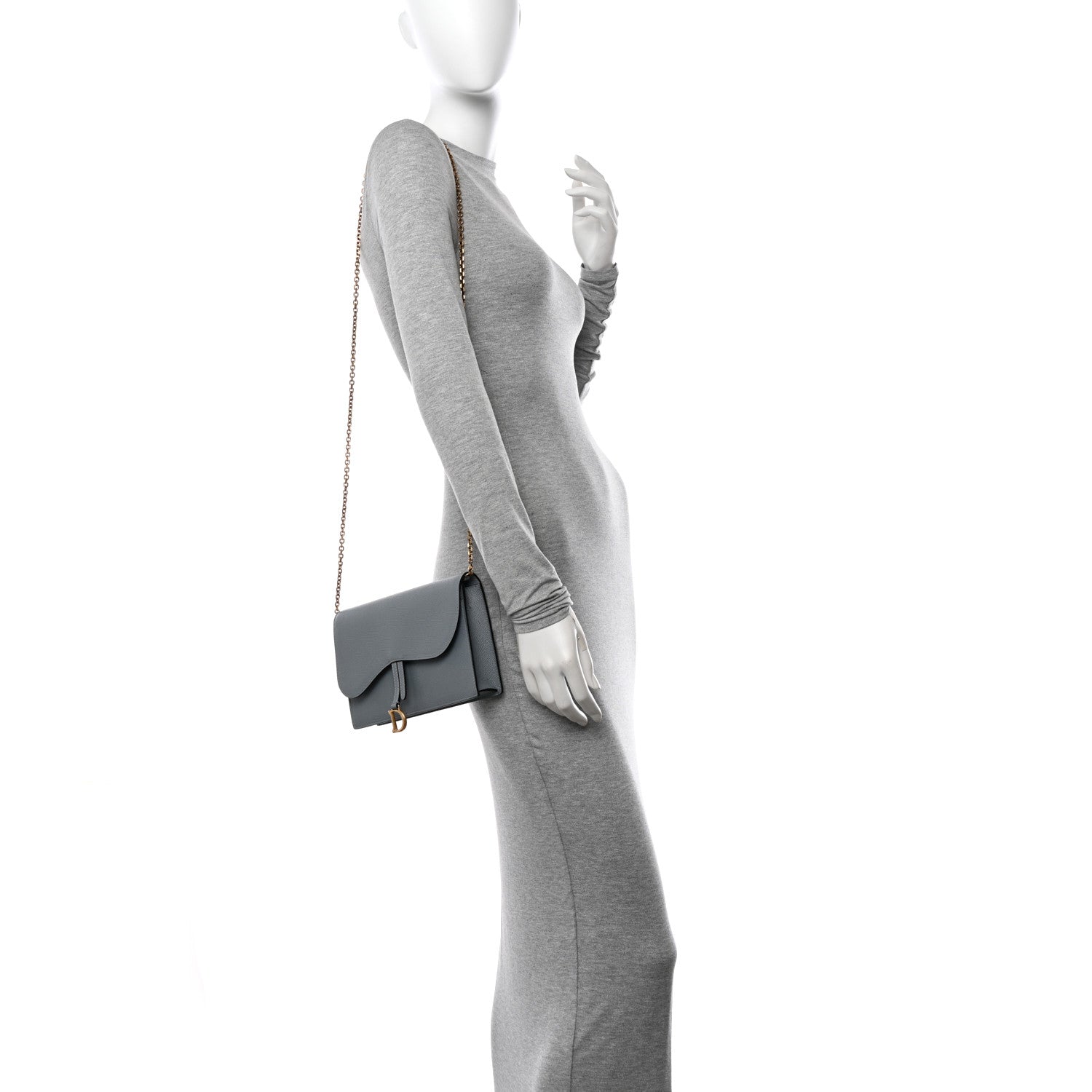 Christian Dior Grained Calfskin Saddle Chain Pouch Cloud Blue 3 of 10