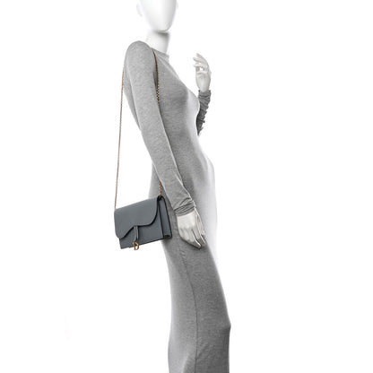 Christian Dior Grained Calfskin Saddle Chain Pouch Cloud Blue 3 of 10