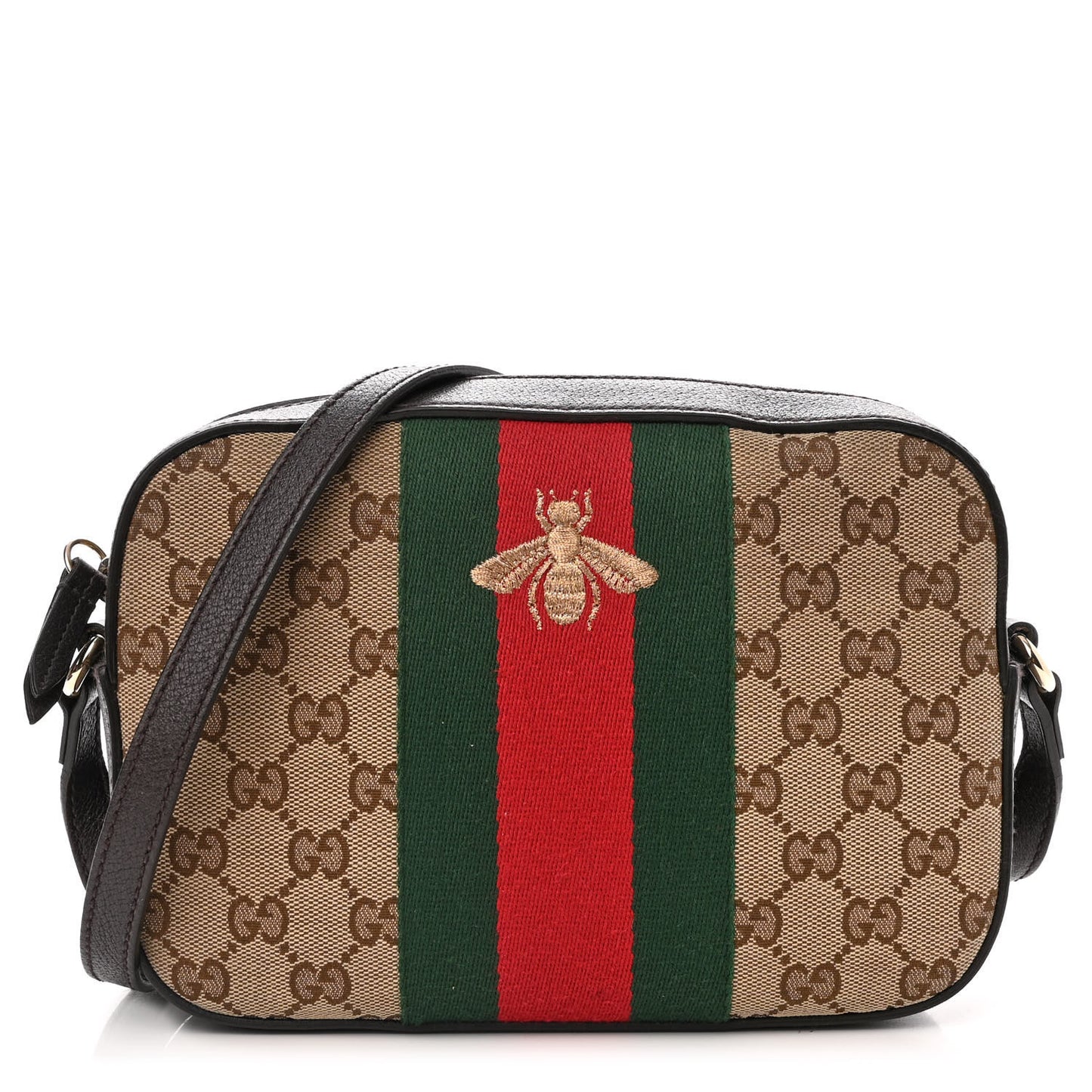 GG Supreme Monogram Web Small Webby Bee Shoulder Bag Dark Brown