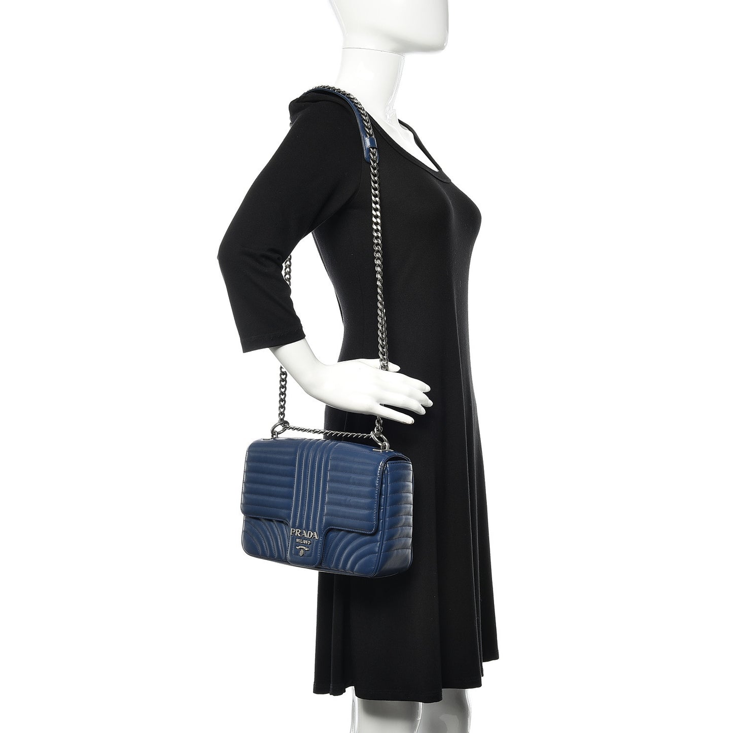 Soft Calfskin Impunture Diagramme Large Chain Flap Shoulder Bag Bluette