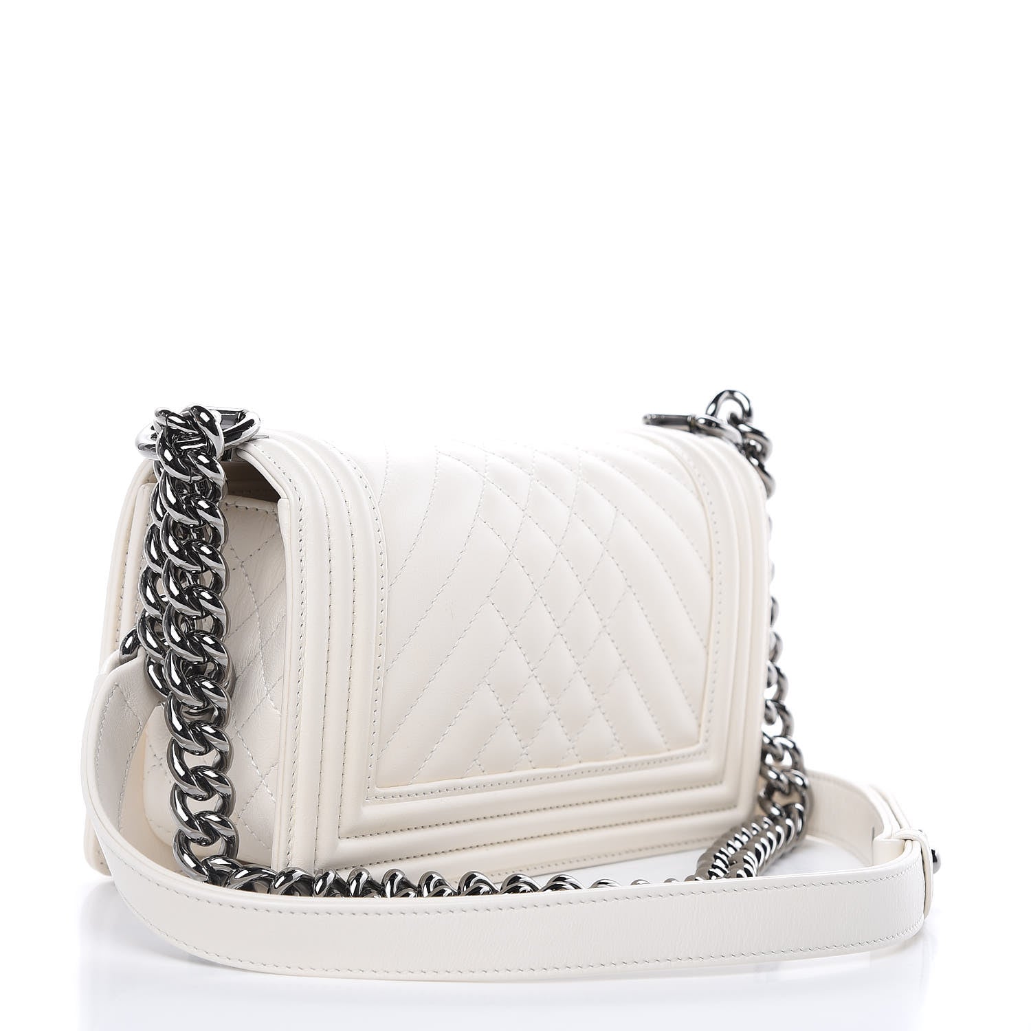 Chanel Lambskin Quilted Chevron Small Boy Flap White 3 of 9