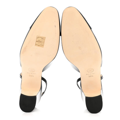 Chanel Goatskin Grosgrain Cap Toe CC Slingback Sandals 39.5 Black 5 of 9