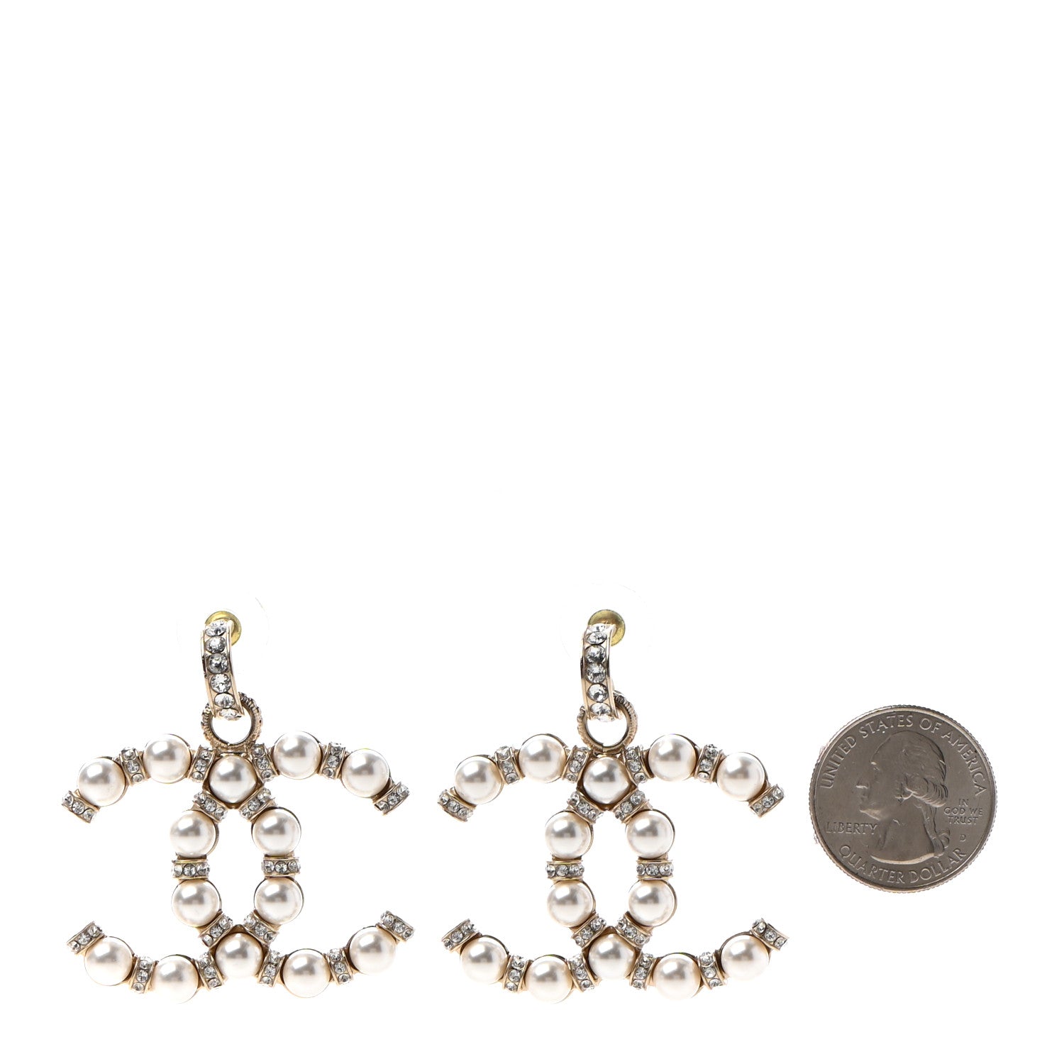 Chanel Pearl Crystal Nefertiti CC Drop Earrings Gold 2 of 4