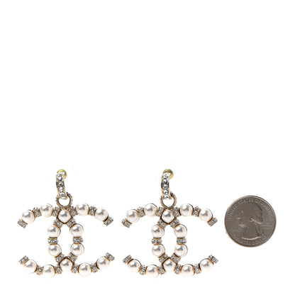 Chanel Pearl Crystal Nefertiti CC Drop Earrings Gold 2 of 4