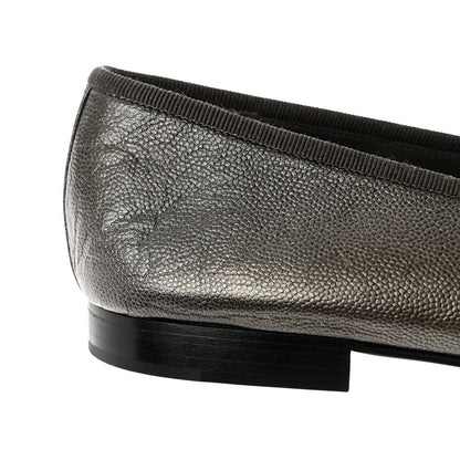 Chanel Metallic Caviar CC Cap Toe Ballerina Flats 40 Silver 9 of 10