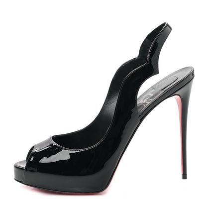 Christian Louboutin Patent Hot Chick Slingback Platform Peep Toe 120 Pumps 39 Black 1 of 8