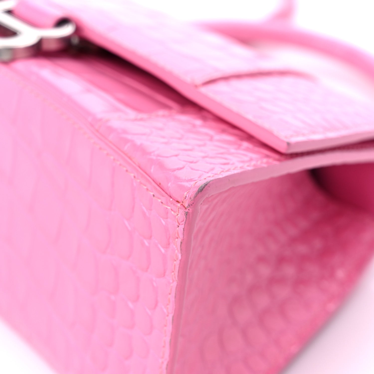 Balenciaga Shiny Calfskin Crocodile Embossed Small Hourglass Top Handle Bag Baby Pink 9 of 13