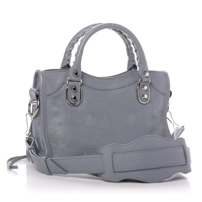 Balenciaga Chevre Silver Metallic Edge Hardware Mini City Bleu Acier 3 of 9