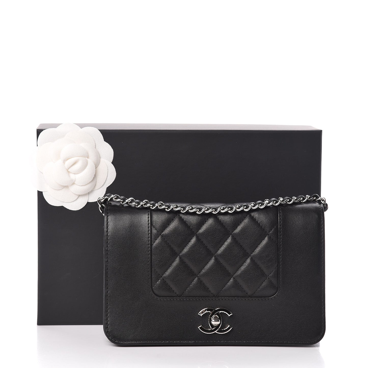Sheepskin Quilted Mademoiselle Vintage Wallet On Chain WOC Black