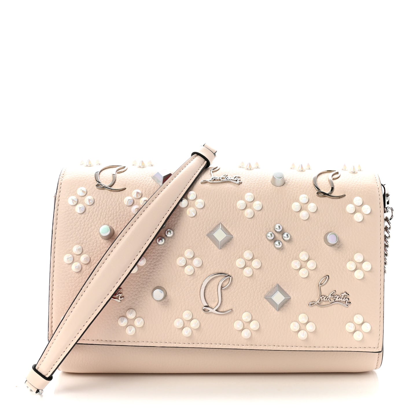 Calfskin Spikes Loubinthesky Paloma Clutch Leche