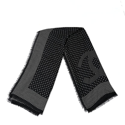Chanel Cashmere Silk Polka Dot Fringe Stole White Black 2 of 4