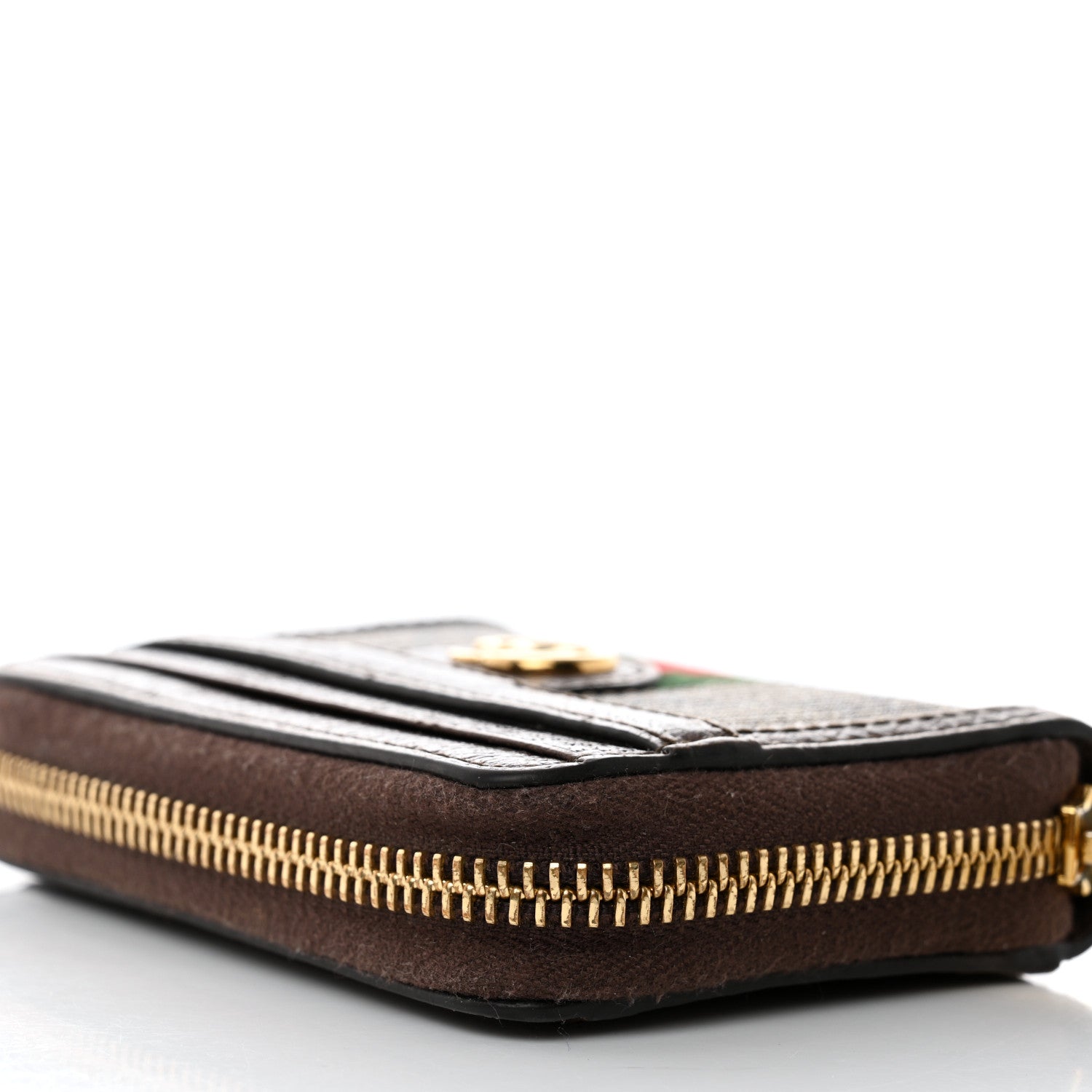 Gucci GG Supreme Monogram Textured Dollar Calfskin Web Ophidia Zip Around Card Case Wallet Beige Ebony New Acero 9 of 11