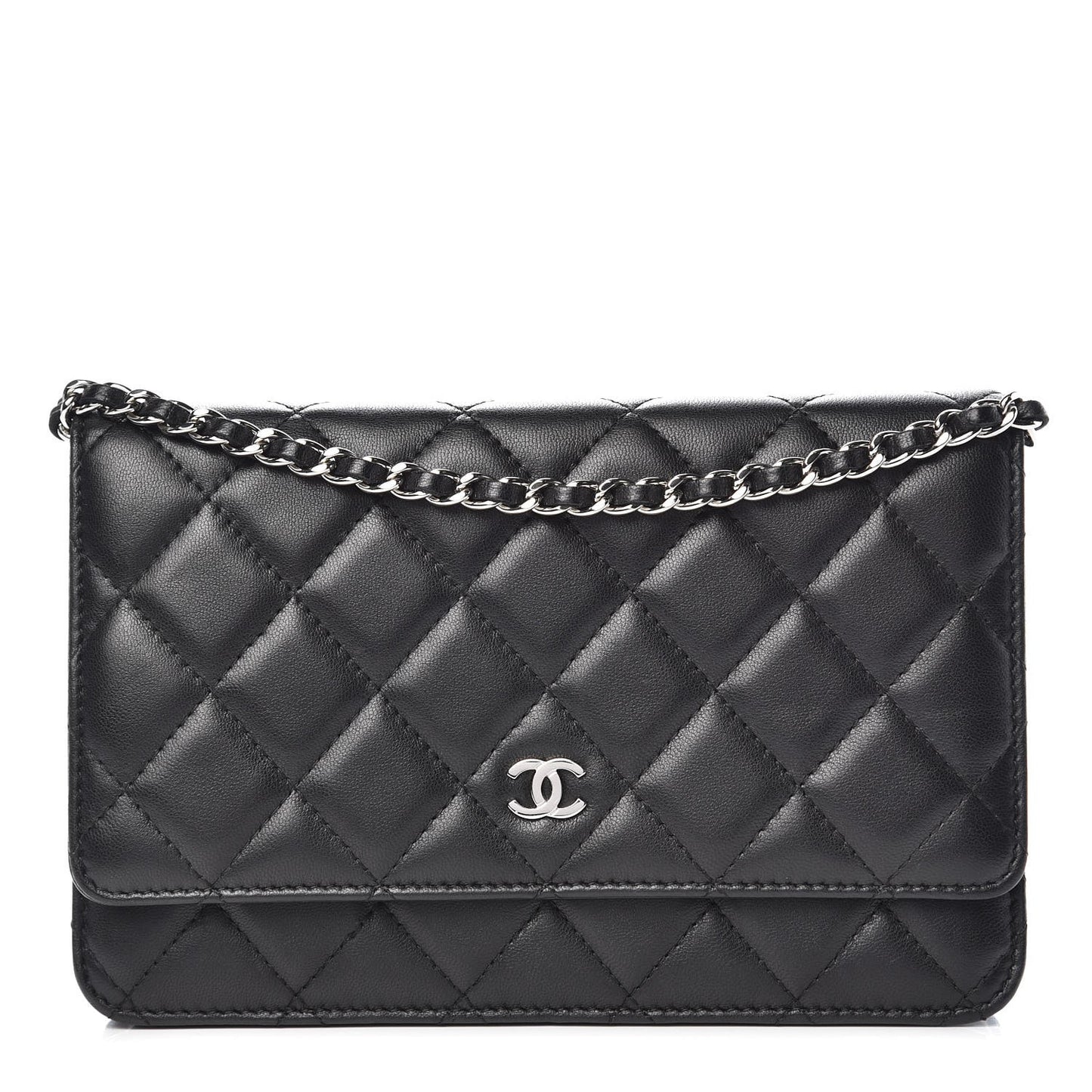 Lambskin Quilted Wallet On Chain WOC Black