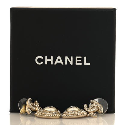 Chanel Pearl Crystal CC Heart Drop Earrings Gold White 5 of 5