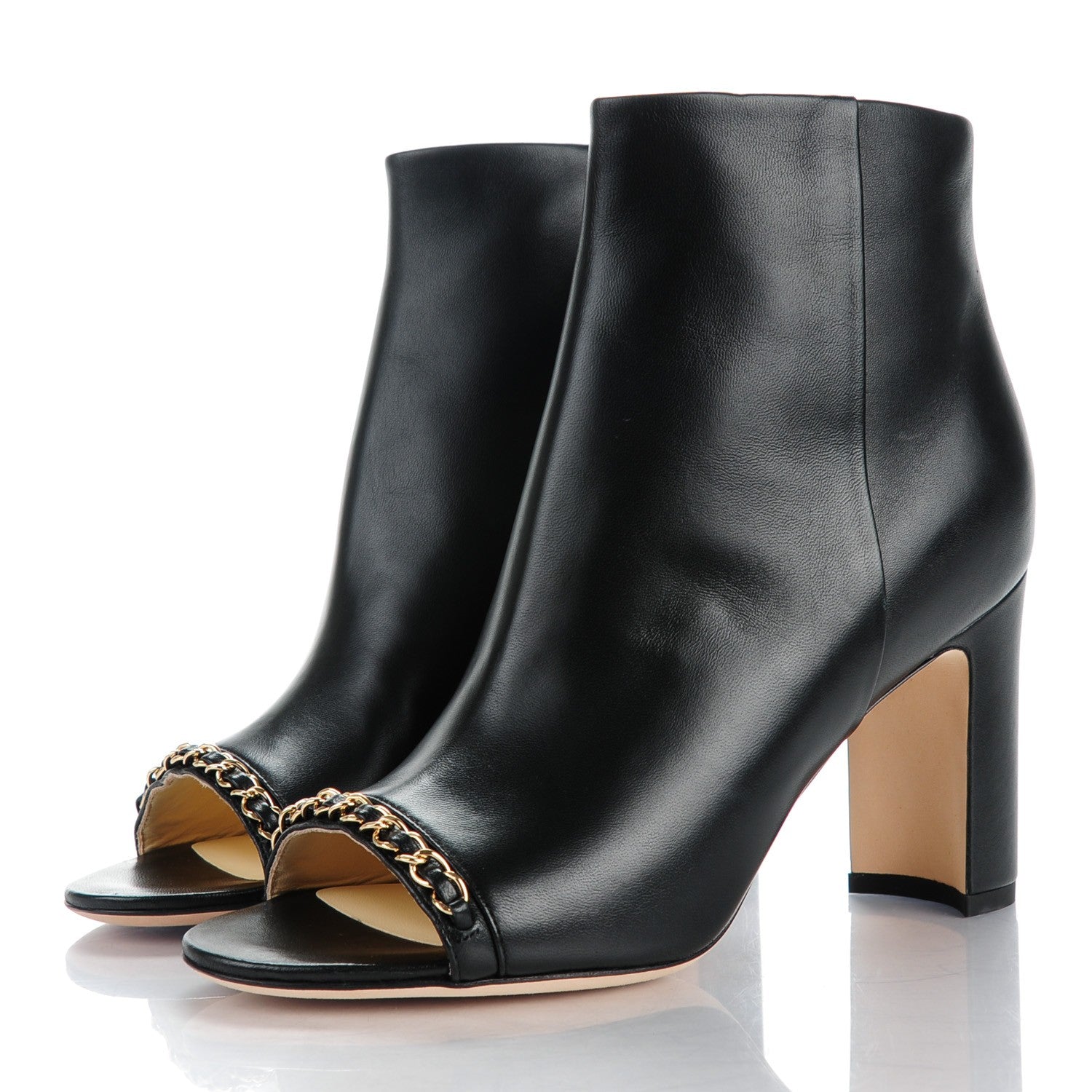 Chanel Lambskin CC Chain Peep Toe Short Boots 37 Black 2 of 7