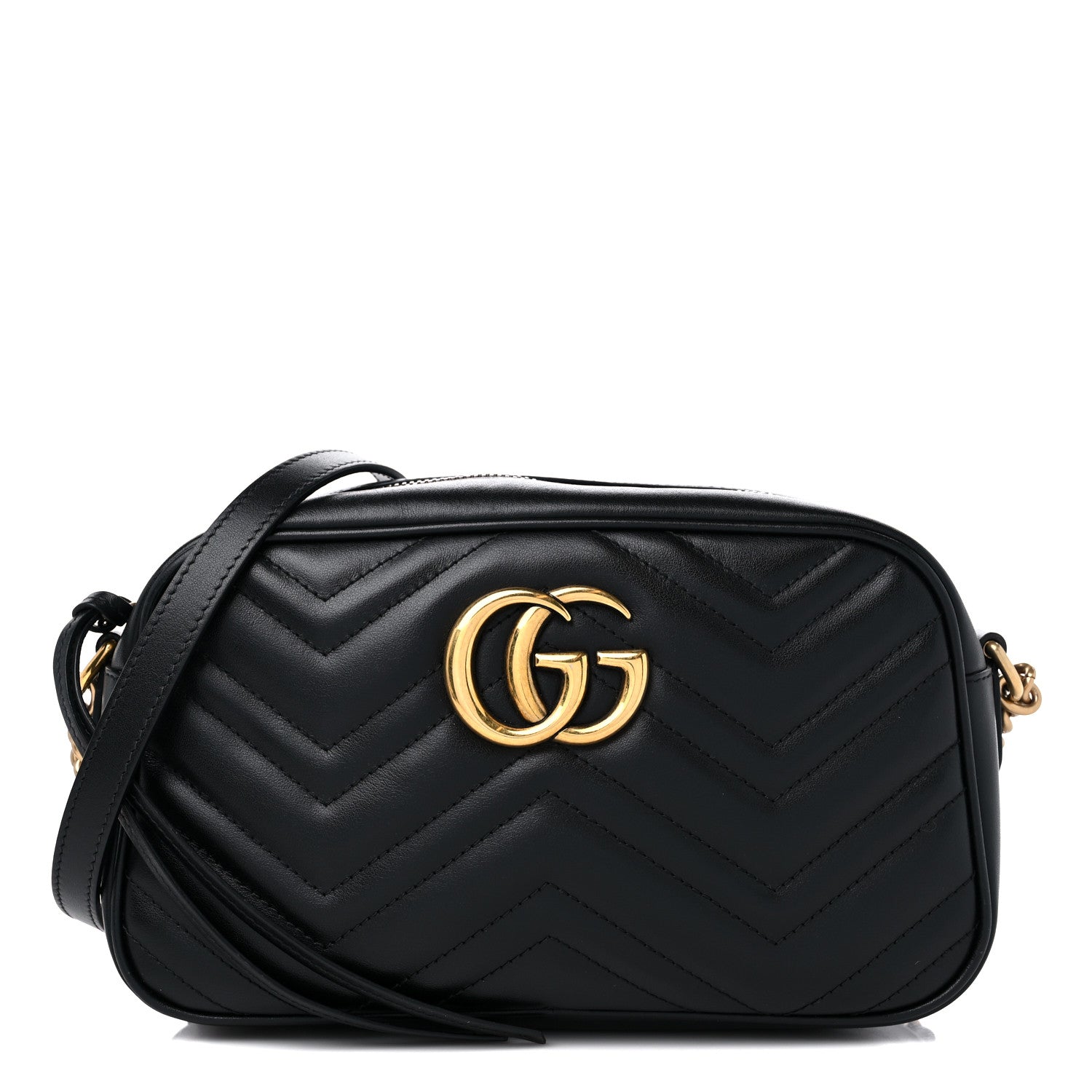 Gucci Calfskin Matelasse Small GG Marmont Chain Shoulder Bag Black 1 of 9