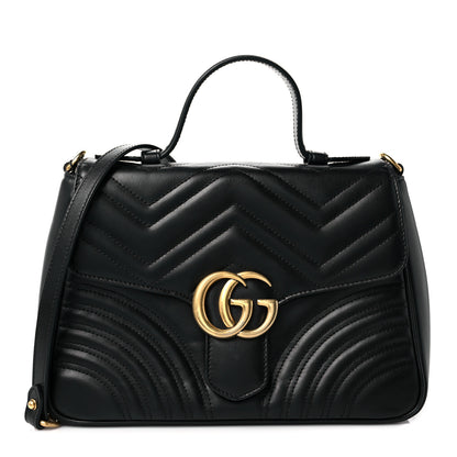 Gucci Calfskin Matelasse Small GG Marmont Top Handle Shoulder Bag Black 1 of 9