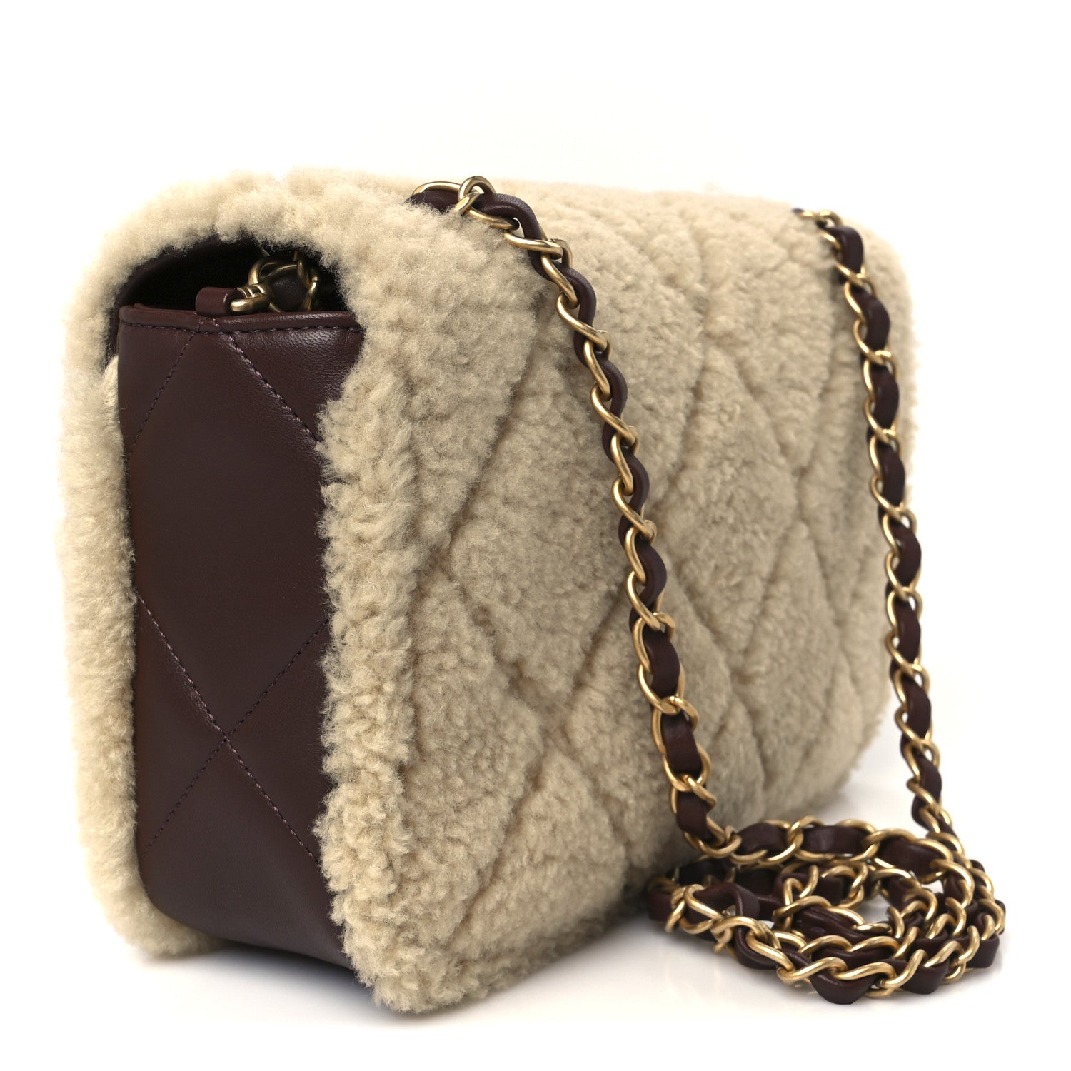 Chanel Shearling Lambskin Quilted Furry Coco Flap Beige Dark Brown 3 of 12