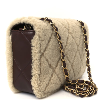 Chanel Shearling Lambskin Quilted Furry Coco Flap Beige Dark Brown 3 of 12