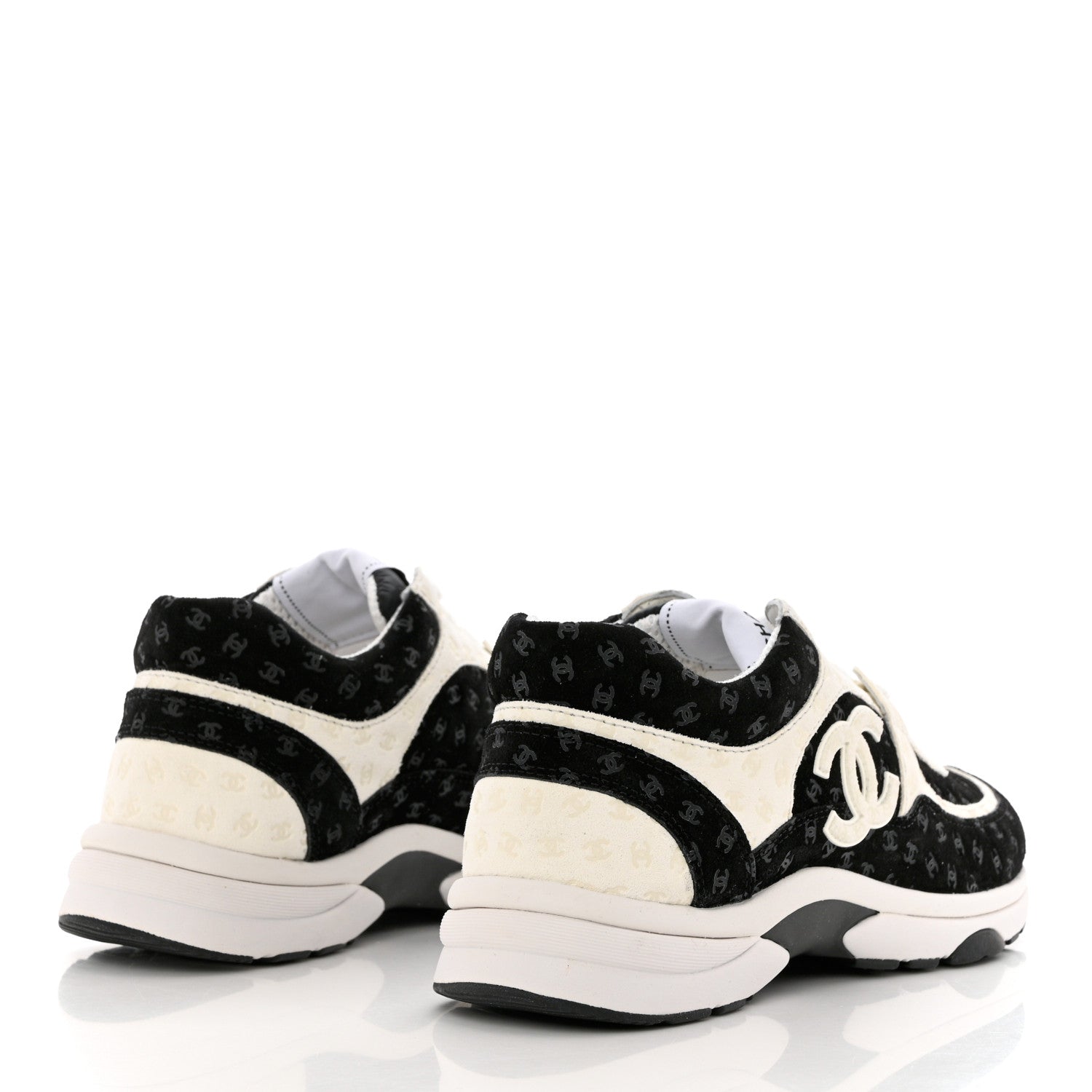 Chanel Nylon Suede Calfskin Printed CC Sneakers 39 White Black 4 of 9
