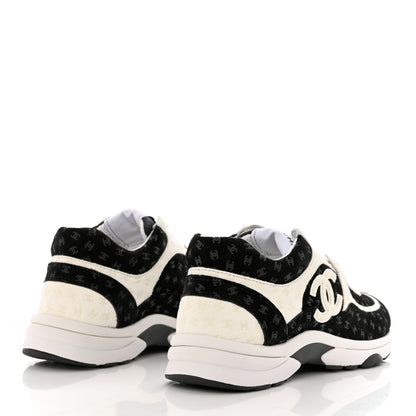 Chanel Nylon Suede Calfskin Printed CC Sneakers 39 White Black 4 of 9