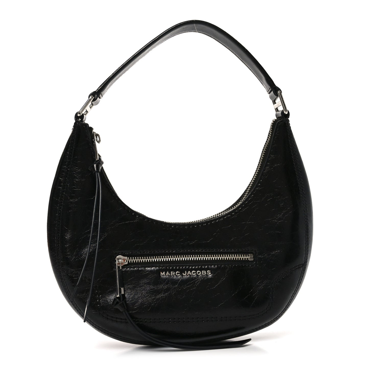 Crinkled Calfskin Crusier Crescent Bag Black