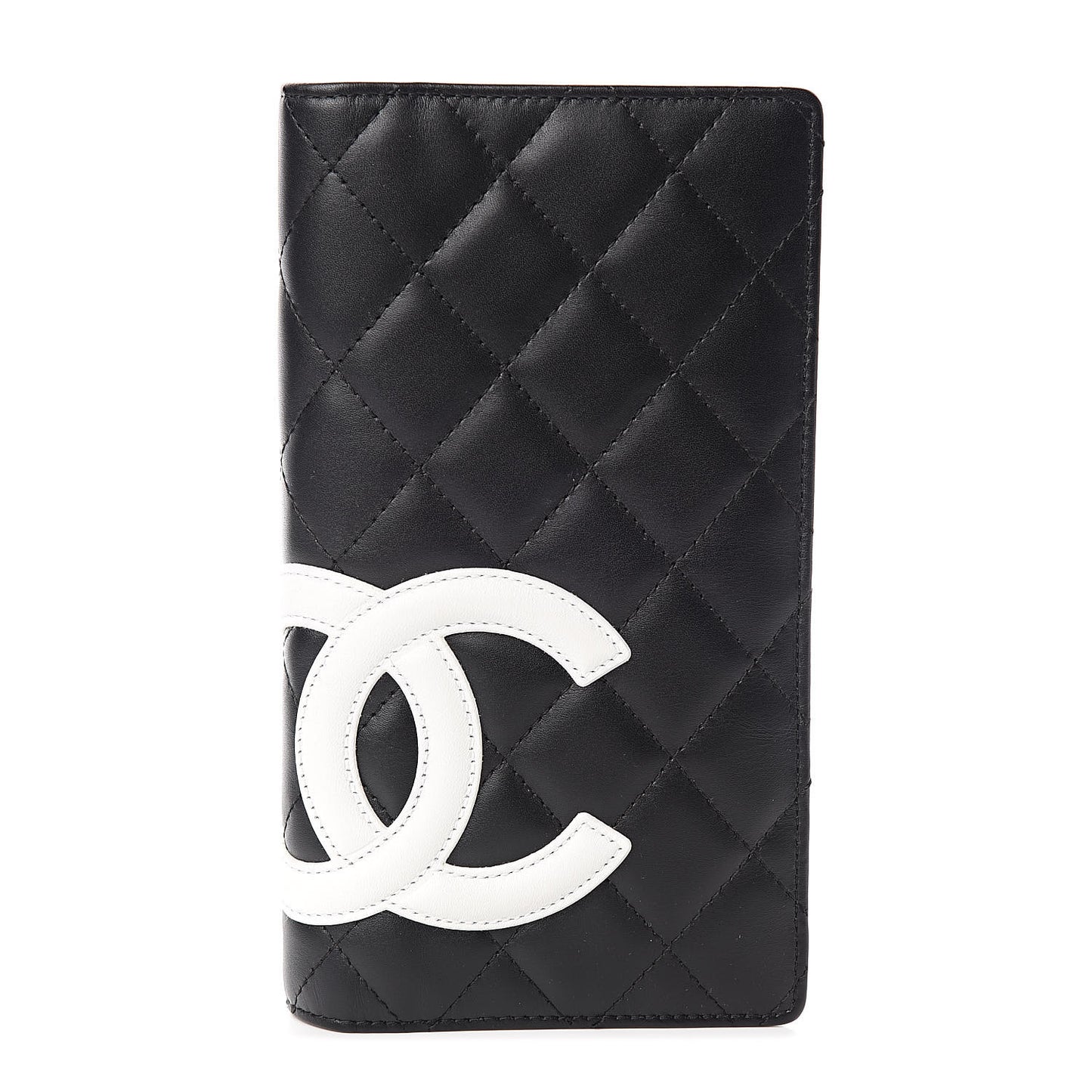 Calfskin Quilted Cambon Yen Wallet Black White