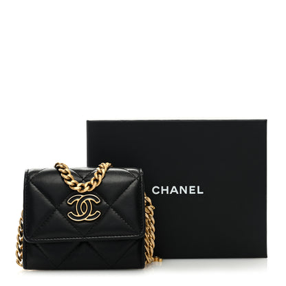 Chanel Lambskin Enamel Quilted Pending CC Card Holder On Chain Black 9 of 9