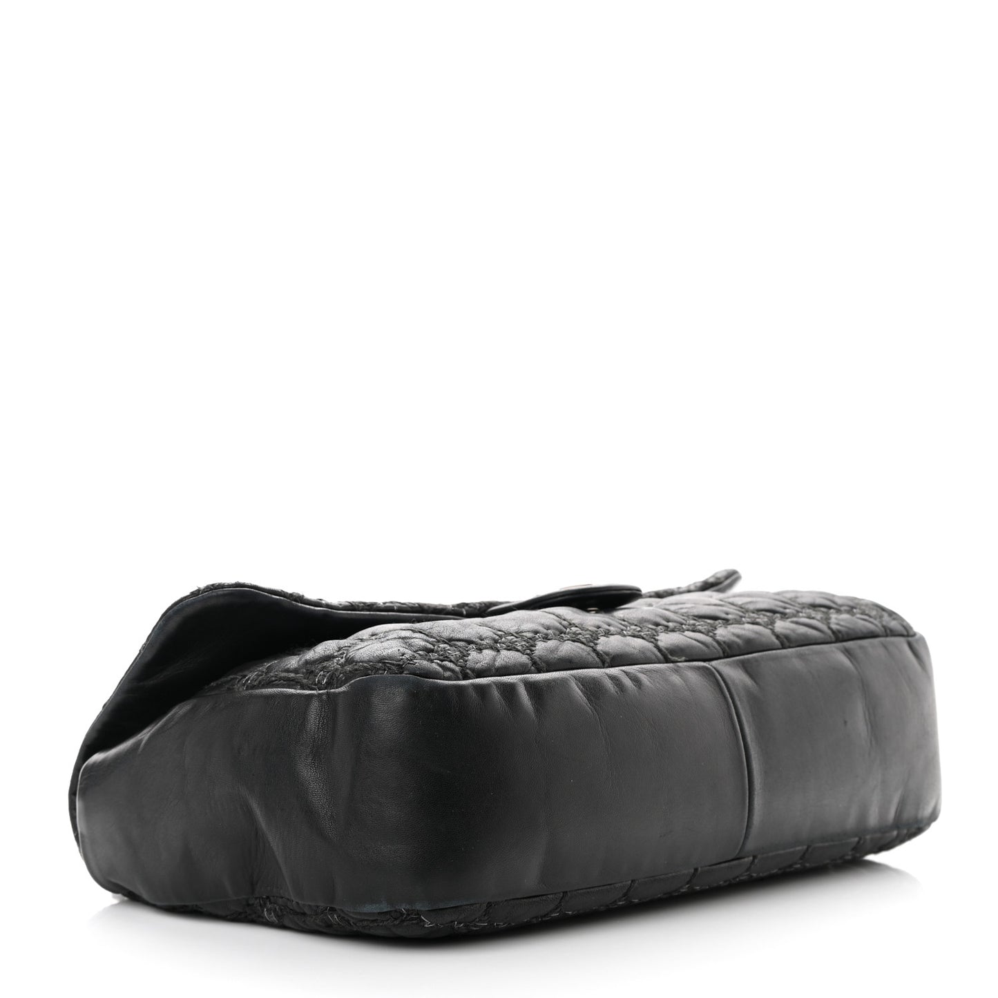 Lambskin Tweed Double Stitch Maxi Flap Black