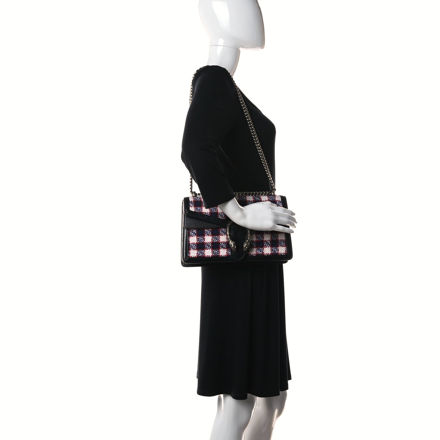 Vintage Tweed Check Small Dionysus Shoulder Bag White Hibiscus Red Marine