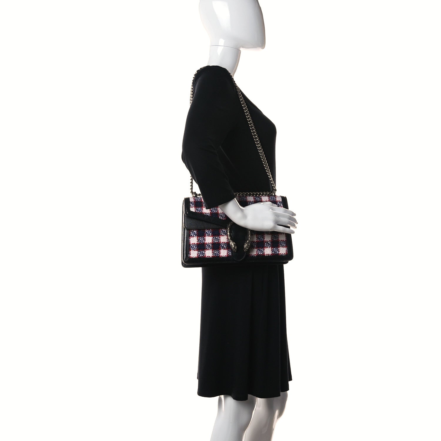 Gucci Vintage Tweed Check Small Dionysus Shoulder Bag White Hibiscus Red Marine 2 of 15