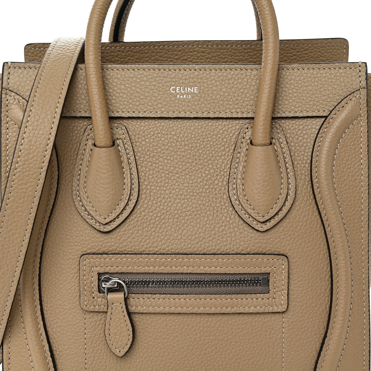 Celine Drummed Calfskin Nano Luggage Dune 9 of 11