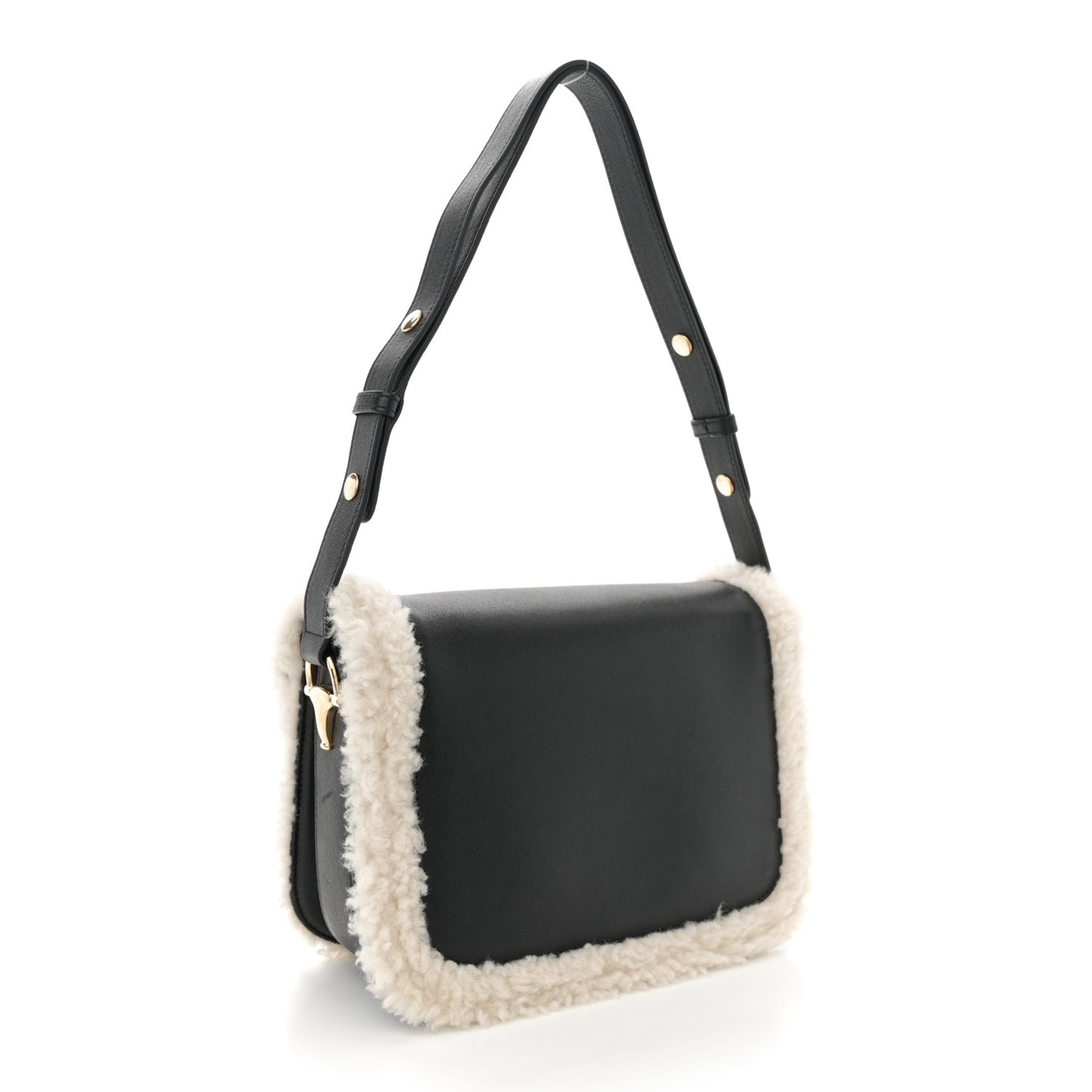Sakai Be Green Calfskin Shearling Horsebit 1955 Shoulder Bag Black