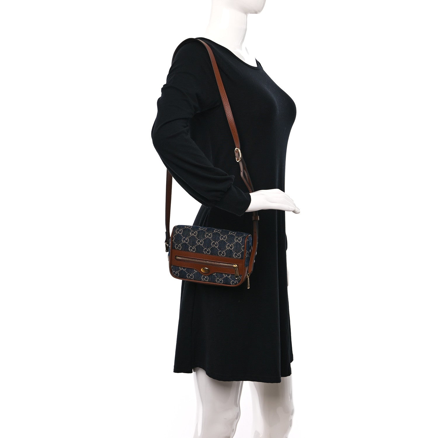 Gucci New Denim GG Monogram Dollar Calfskin Mini Ophidia Shoulder Bag Blue Tea Cuir Epilog 3 of 9