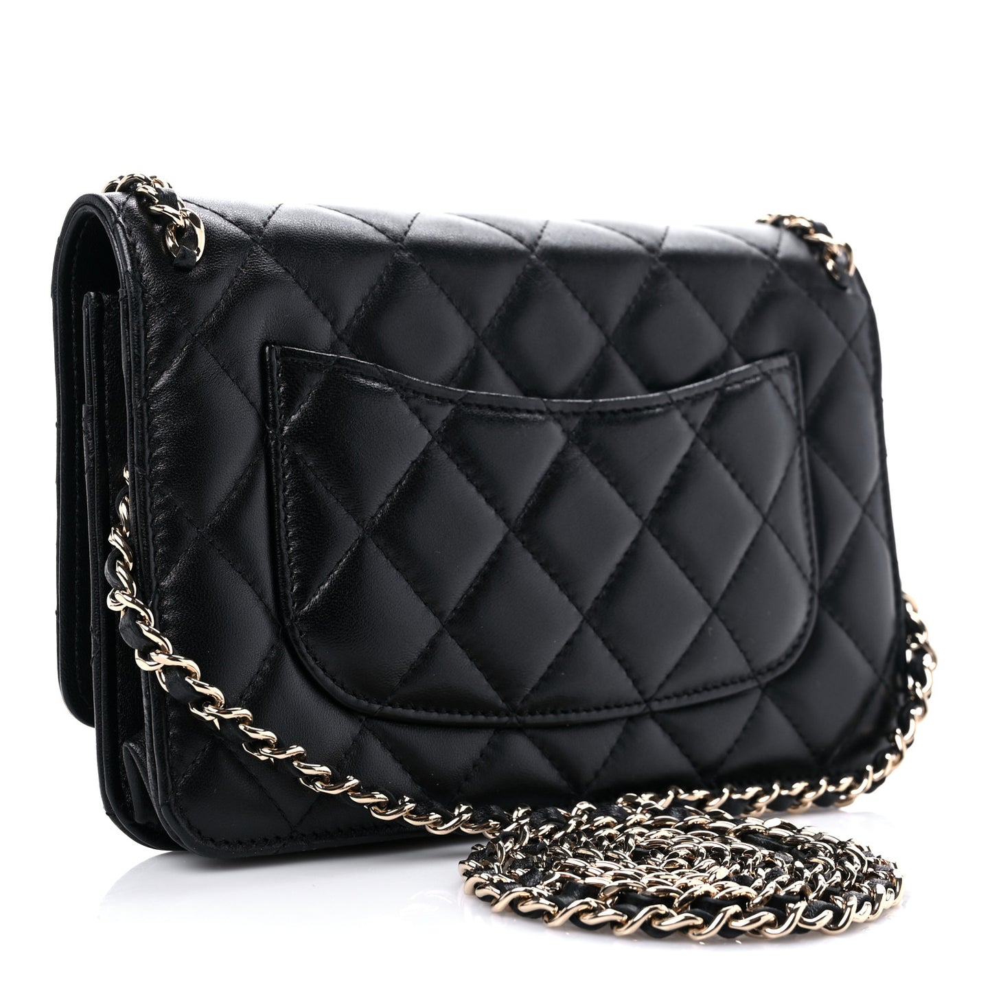 Lambskin Quilted Chain Around Wallet On Chain WOC Black