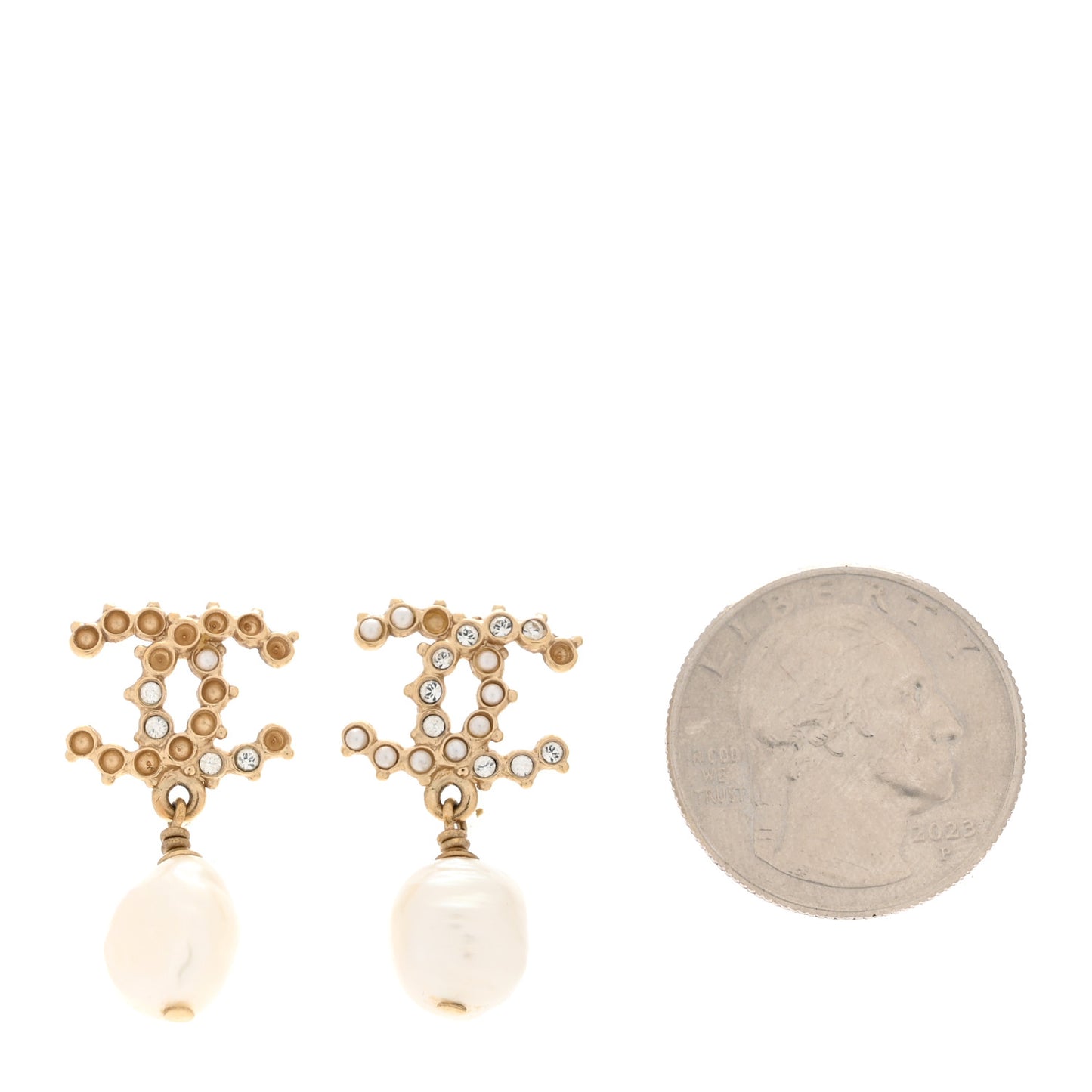 Pearl Crystal CC Drop Earrings Gold