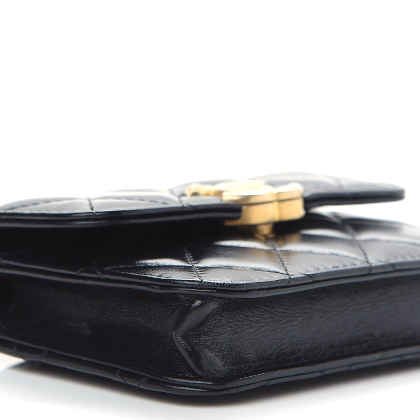 Calfskin Quilted Perfect Fit Coin Purse With Chain Black